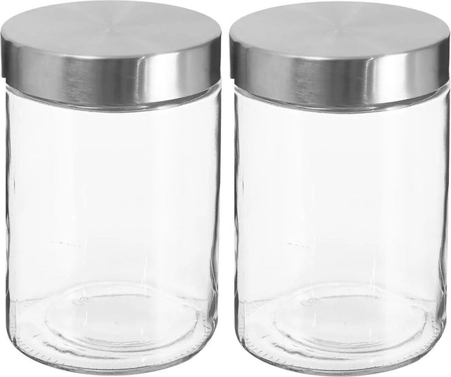 Secret de Gourmet Voorraadbus/voorraadpot - 2x stuks - 1,2L - glas - RVS deksel - 750 ml - met luchtdichte deksel