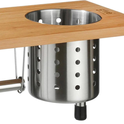 5Five keukenrek/aanrecht organizer met keukenrolhouder/keukengerei houder - 56 x 20 x 21 cm - bamboe hout/rvs