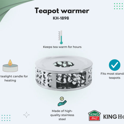 KINGHOFF KH-1898 Theewarmer – RVS, Ø15 cm, Langdurige Warmtebehoud voor Theepotten en Karaffen - Theepot Verwarmer - Waxinelichthouder