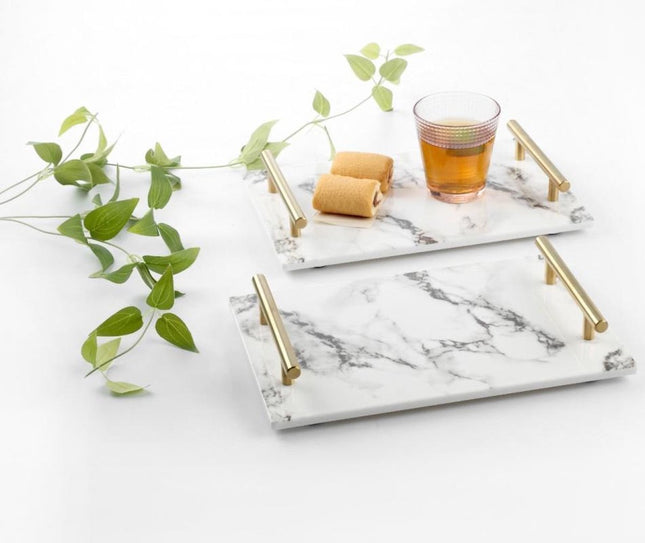 Ilmohome - Marmeren dienblad met gouden hendels 40x24cm wit