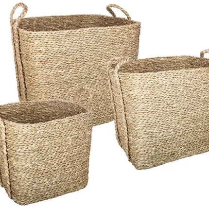 Set van 3 rieten opbergmanden