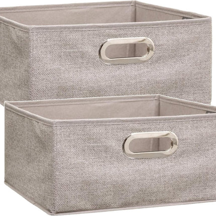 5Five Opbergmand/kastmand - Set van 2x stuks - beige - linnen - 14 liter - 31 x 31 x 15 cm - Opbergbox - Vakkenkast manden