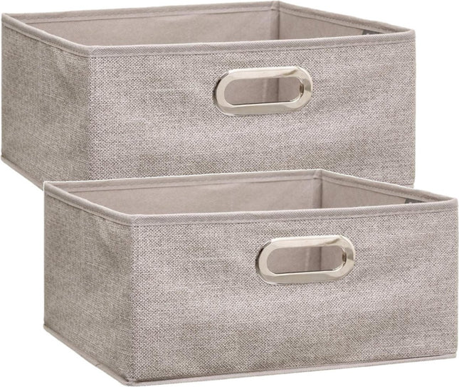 5Five Opbergmand/kastmand - Set van 2x stuks - beige - linnen - 14 liter - 31 x 31 x 15 cm - Opbergbox - Vakkenkast manden