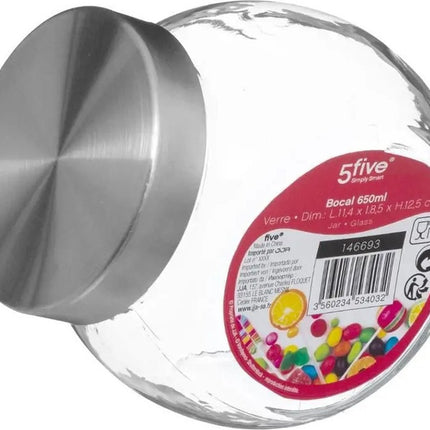 Snoeppot/voorraadpot glas met RVS deksel - 650 ml - Voorraadpotten met luchtdichte sluiting