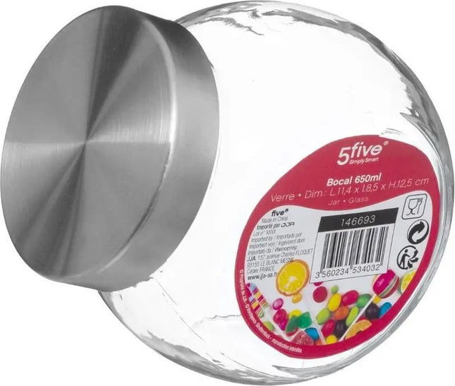 Snoeppot/voorraadpot glas met RVS deksel - 650 ml - Voorraadpotten met luchtdichte sluiting