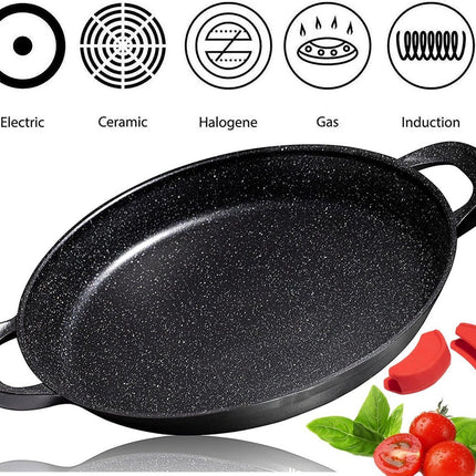 CUILINA Paella pan 40 cm– Duitse GREBLON antiaanbaklaag Marmer coating - voor Inductie en alle warmtebronnen - Met afneembare siliconen handvatten.