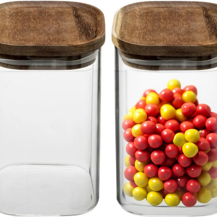 5Five Voorraadpot voedsel - 2x - glas met acacia houten deksel - 1000 ml - met luchtdichte deksel