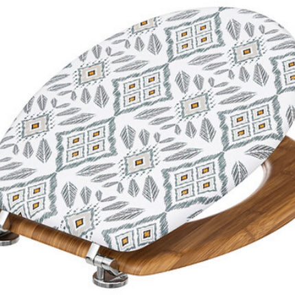 Hapache Toiletbril Wit Grijs - Sierlijk Mandala Patroon - 36 x 42.5 x 5.3 cm - Universele Pasvorm - Eenvoudige Reiniging - Duurzaam HDF materiaal / WC Bril