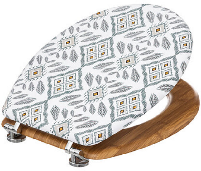 Hapache Toiletbril Wit Grijs - Sierlijk Mandala Patroon - 36 x 42.5 x 5.3 cm - Universele Pasvorm - Eenvoudige Reiniging - Duurzaam HDF materiaal / WC Bril