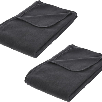 Atmosphera Polar Fleece deken of plaid - 2x - antraciet - 125 x 150 cm - polyester - Bankdeken - Fleece plaid