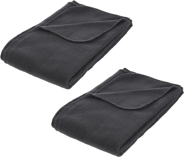 Atmosphera Polar Fleece deken of plaid - 2x - antraciet - 125 x 150 cm - polyester - Bankdeken - Fleece plaid