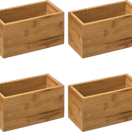 5Five Opberg/sorteer/lade verdelers bakjes - 4x stuks - bamboe hout - 18 x 9 x 9.5 cm