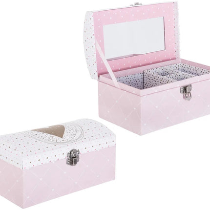 Atmosphera Sieradenkistje Pink Romance - 20 x10 x 12 cm - roze - Juwelenkistje met deksel en spiegel - Meisjes/meiden