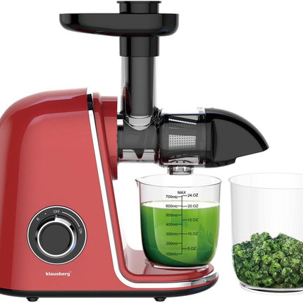 Klausberg Slowjuicer – 150W - 700ml - Groenten en Fruitpers – Met Pulpreservoir | Kersenrood | Juice Maker - Juicer met 7-Traps Perssysteem