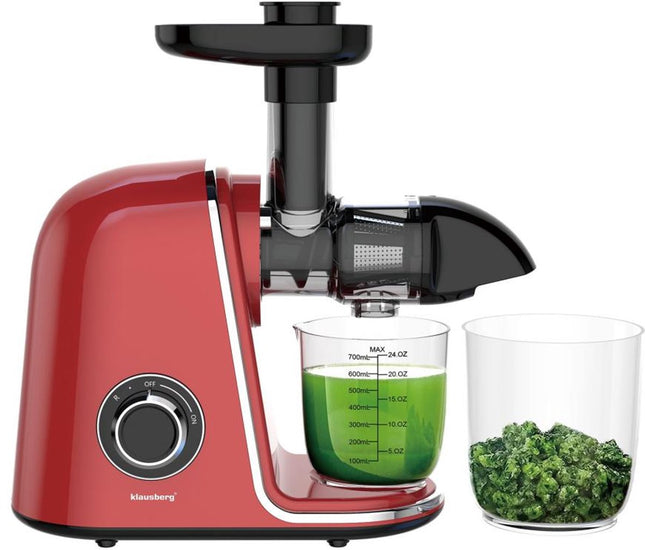 Klausberg Slowjuicer – 150W - 700ml - Groenten en Fruitpers – Met Pulpreservoir | Kersenrood | Juice Maker - Juicer met 7-Traps Perssysteem