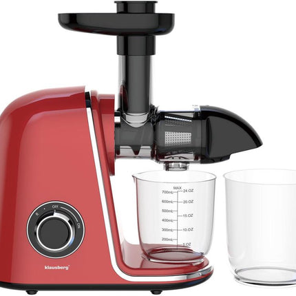 Klausberg Slowjuicer – 150W - 700ml - Groenten en Fruitpers – Met Pulpreservoir | Kersenrood | Juice Maker - Juicer met 7-Traps Perssysteem