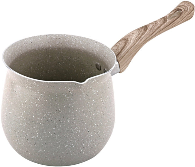 KingHoff KH-1982 Turkse Koffiepot Cezve 1.8 Liter - Voor Inductie, Gas en Elektrisch - Marmer Look Anti-Aanbaklaag - Houten Handvat