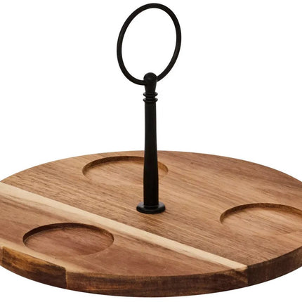 5Five Serveerplank acacia hout - met 3x luxe schaaltjes - D20 cm - tapas en saus schaaltjes - kleuren mix wit - hapjes plateau