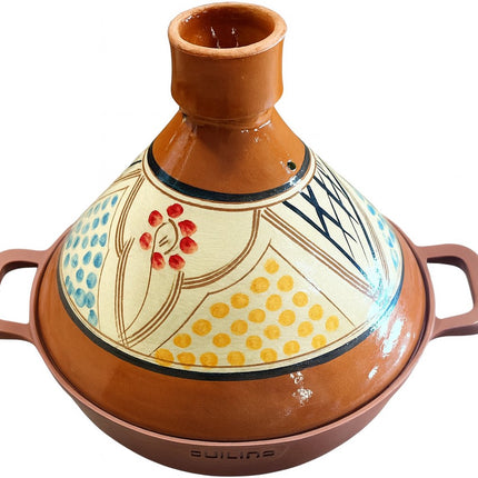 Marokkaanse Tajine 30 cm - Aardewerken Handgemaakte Deksel - Aluminium Bodem voor Alle Kookplaten (Inductie, Oven) - Traditionele Stoofpot