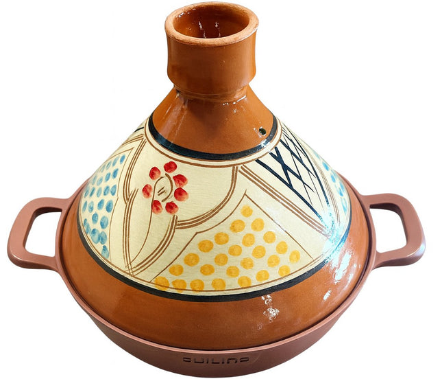 Marokkaanse Tajine 30 cm - Aardewerken Handgemaakte Deksel - Aluminium Bodem voor Alle Kookplaten (Inductie, Oven) - Traditionele Stoofpot