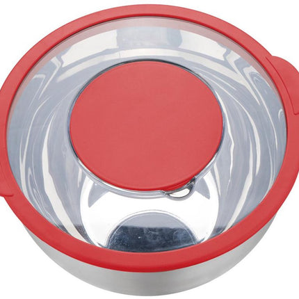 RVS Mengkom met Deksel – Multifunctioneel (5L, Rood) – Inclusief 3 Raspstanden, Maatverdeling en Antislip Rand – Voor Mengen, Raspen en Opslaan
