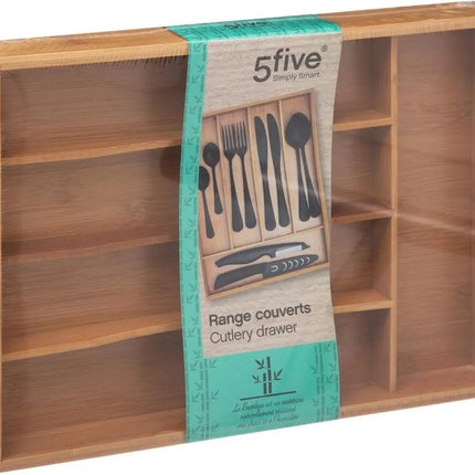 Set van 2x stuks secret de gourmet bestekbak - keuken organizer - 5-vaks - bamboe hout - 34 x 25 cm