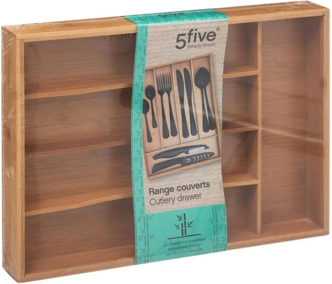 Bestekbak/keuken organizer 5-vaks bamboe hout - 34 x 25 cm