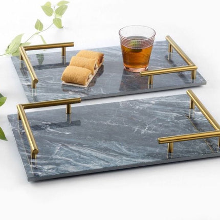 Melamine plateau - dienblad Marmer look 40x25cm - Zwart
