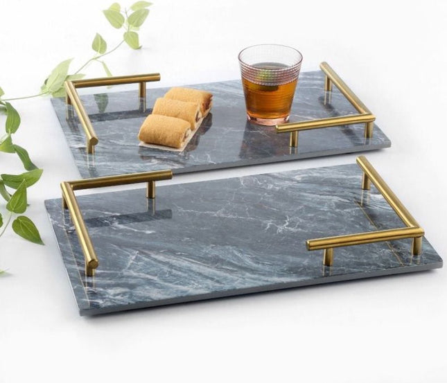 Melamine plateau - dienblad Marmer look 40x25cm - Zwart