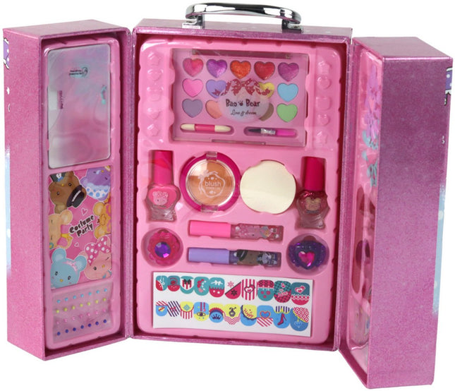 Kinder Make-up en Nagelstyling Set in Roze Koffer - 25 Delig Schmink Speelgoed met Oogschaduw, Lipgloss en Nagellak - Beauty Accessoires - Mooie Set - Beauty Set