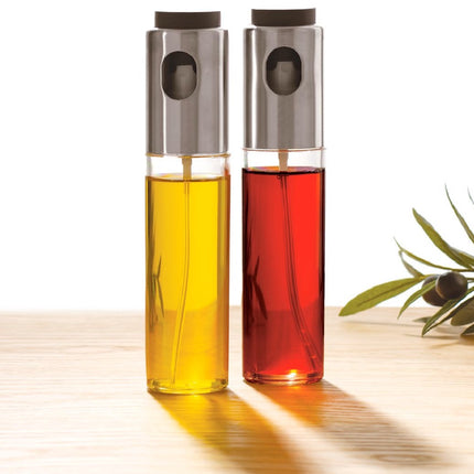 5Five Azijn/Olie spray fles dispenser - 2x - glas - 100 ml - olijfolie flessen