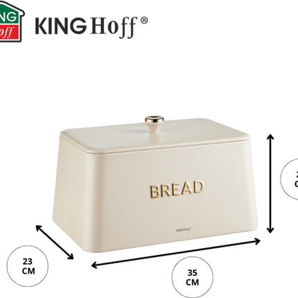 KINGHOFF Broodtrommel - Brooddoos - 35x23x21 cm - Beige met Gouden Details - Metaal & Bamboe - Hygienisch & Eenvoudig Schoonmaken - Broodbak
