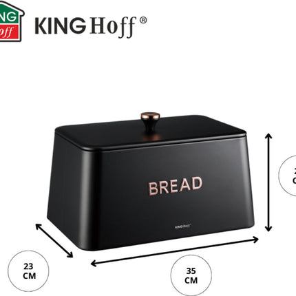 KINGHOFF Broodtrommel - Brooddoos Metaal - Mat Zwart - 35x23x21 cm - Ventilatiegaten - Hygienisch & Eenvoudig Schoonmaken - Broodbak
