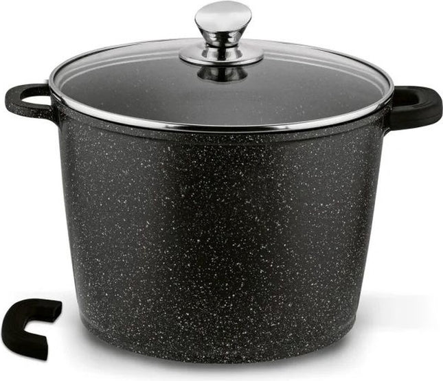 Hakal Marmer Coating soeppan - Met glazen afdekplaat - Voor Alle Warmtebronnen - 24 cm - Zwart