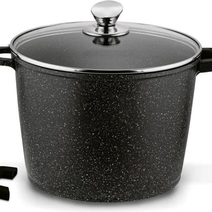 Hakal Marmer Coating soeppan - Braadpan Inductie - Glazen afdekplaat - Soeppot 10.5 Liter - Voor Alle Warmtebronnen - 28 cm - Zwart