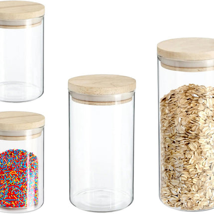 Secret de Gourmet - Keuken voorraad bussen - potten - glas/hout - set 4x stuks - voedsel - 600 ml en 1300 ml