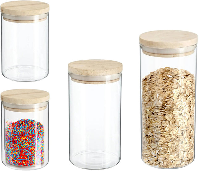 Secret de Gourmet - Keuken voorraad bussen - potten - glas/hout - set 4x stuks - voedsel - 600 ml en 1300 ml