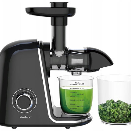 Klausberg Slow Juicer KB-7866 – 150W | Cold Press | Stille Juicer - Groenten en Fruitpers – Met Pulpreservoir - Zwart met Zilveren Accenten