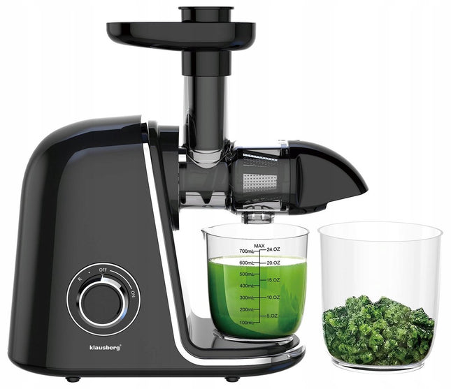 Klausberg Slow Juicer KB-7866 – 150W | Cold Press | Stille Juicer - Groenten en Fruitpers – Met Pulpreservoir - Zwart met Zilveren Accenten