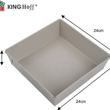 KINGHoff KH-1974 Vierkante Cakevorm 24x24x6 cm - Bakblik voor Brownies, Cheesecake en Ovenschotels - Antiaanbaklaag - Ovenbestendig tot 220°C - Beige