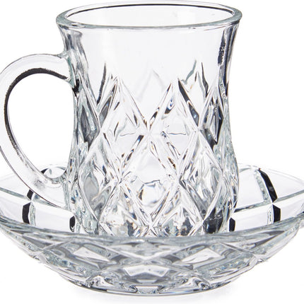 Set van 4x stuks Marokkaanse theeglazen inclusief schotel 125 ml - Theekopjes/koffiekopjes van  glas - Kop en schotel transparant