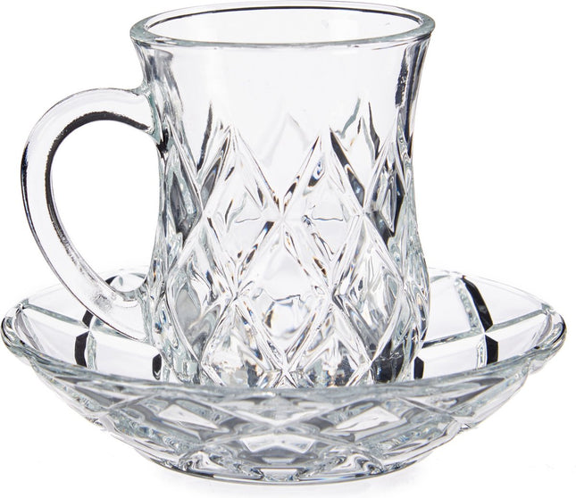 Set van 4x stuks Marokkaanse theeglazen inclusief schotel 125 ml - Theekopjes/koffiekopjes van  glas - Kop en schotel transparant