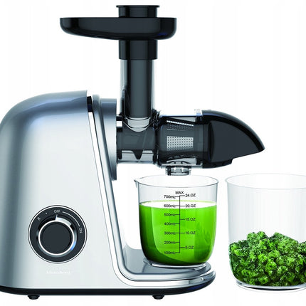 Klausberg KB-7868 Slow Juicer – 150W | Cold Press | Groenten en Fruitpers – Met Pulpreservoir | Grijs | Stille Horizontale Juicer met 7-Traps Perssysteem