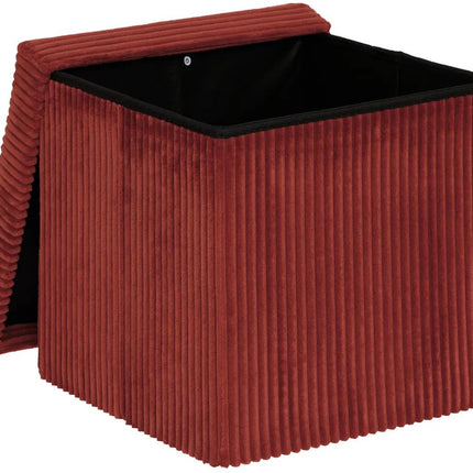 Hocker / Poef Essestial Ribcord - opvouwbaar - donkerrood - MDF/polyester - 38 x 38 cm - met opbergruimte - extra zitplaatsen