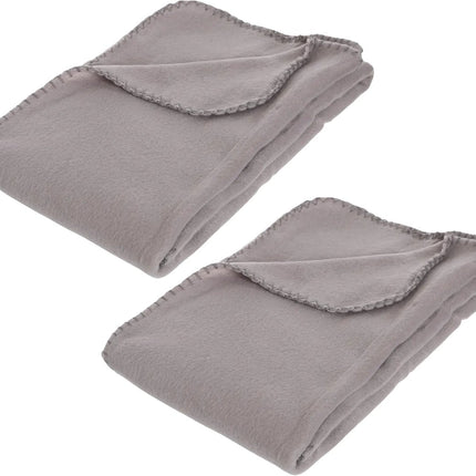 Atmosphera Polar Fleece deken of plaid - 2x - grijs - 125 x 150 cm - polyester - Bankdeken - Fleece plaid