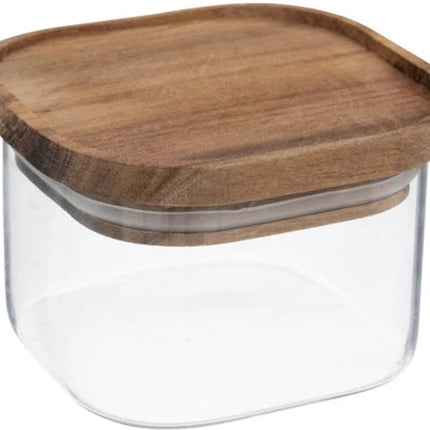 Glazen voorraadpot 400 ml acacia deksel Five® - Transparant - Stapelbaar | Met deksel | Luchtdicht