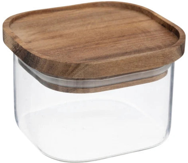 Glazen voorraadpot 400 ml acacia deksel Five® - Transparant - Stapelbaar | Met deksel | Luchtdicht