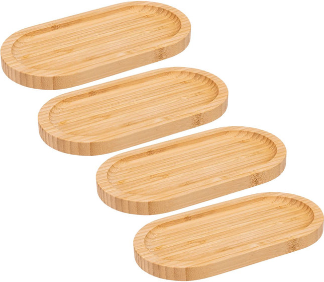 5Five Serveerplankje voor hapjes/fingerfood - 4x - 20 x 10 cm - bamboe hout - borrelplank - tapasplank