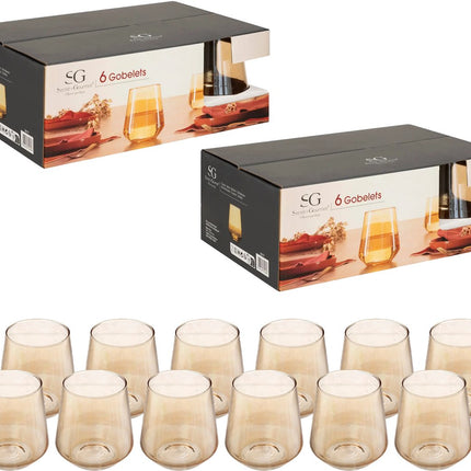 Secret de Gourmet Drinkglazen Olga Crystal - 12x stuks - amber glas - 450 ml - H11 cm - waterglazen - Sapglazen