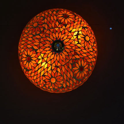 Oosterse mozaïek plafondlamp Turkish Design | 2 lichts | oranje / rood | glas / metaal | Ø 25 cm | eetkamer / woonkamer / slaapkamer | sfeervol / traditioneel / modern design